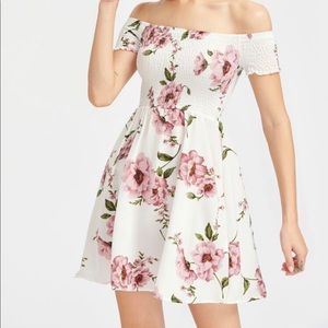 Floral print off shoulder dress